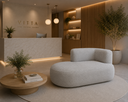 Ver imagem 3 de Sofá Puf Orgânico 140 cm 2 Lugares Consultório Recepção Sala:Cinza/Bouclé Lado Esquerdo