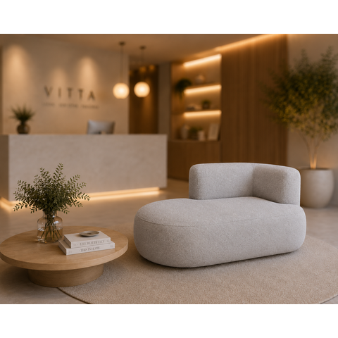 Sofá Puf Orgânico 140 cm 2 Lugares Consultório Recepção Sala:Cinza/Bouclé Lado Esquerdo
