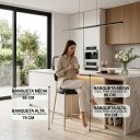 Ver imagem 3 de Banqueta Cozinha Média com Encosto Industrial Champanhe Kit 3 Londres PU Preto D03 - D'Rossi