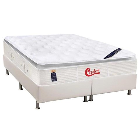 Cama Box King: Colchão Molas Pocket Ensacadas Castor Gold Star Vitagel SLX + Base CRC Courano Branco