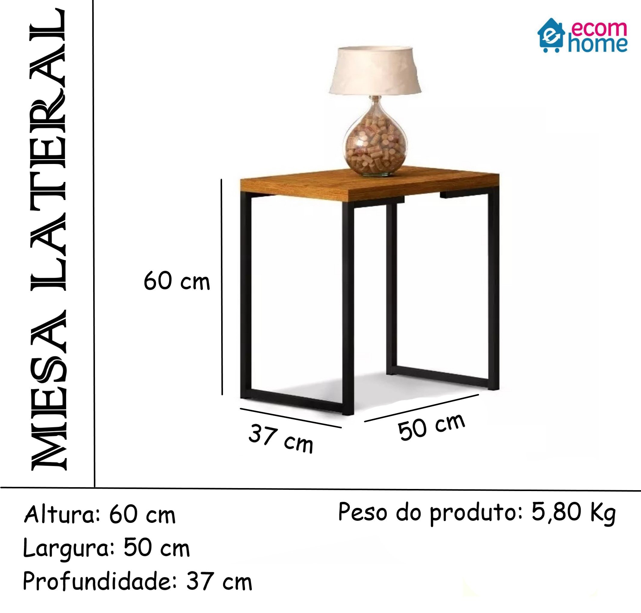 Mesa Lateral Estilo Industrial Sala em Mdf e Aço - 3