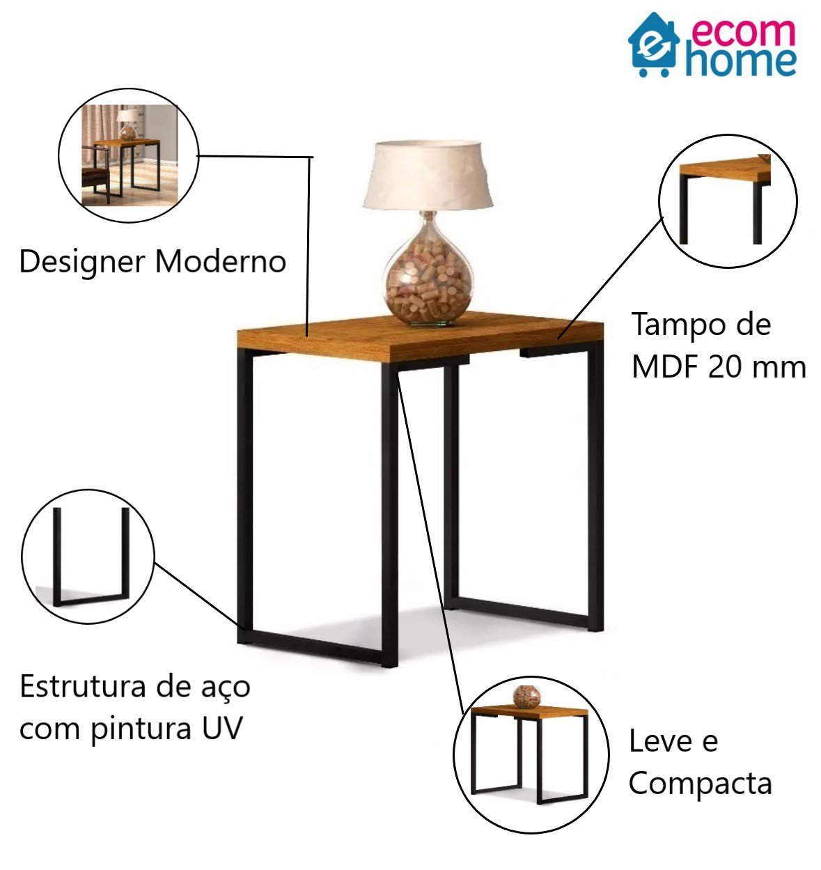 Mesa Lateral Estilo Industrial Sala em Mdf e Aço - 4