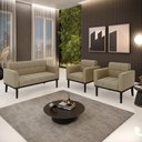 Ver imagem 2 de Conjunto 2 Poltronas e 1 Namoradeira Decorativa Karen Pés Fixo em Madeira Preto Suede Nude G19 - Gra