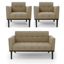Ver imagem 1 de Conjunto 2 Poltronas e 1 Namoradeira Decorativa Karen Pés Fixo em Madeira Preto Suede Nude G19 - Gra