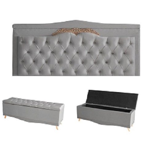 Kit Helena Cabeceira de Cama Painel e Calçadeira Baú Casal 140 Cm Suede Prata Eli Móveis e Decoração