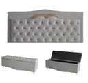 Ver imagem 1 de Kit Helena Cabeceira de Cama Painel e Calçadeira Baú Casal 140 Cm Suede Prata Eli Móveis e Decoração