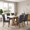 Ver imagem 1 de Conjunto Sala de Jantar Mesa Lisa 160cm Tampo de Vidro Canto Reto 6 Cadeiras Lily