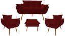 Ver imagem 1 de Kit Namoradeira + 2 Poltronas + 1 Puff Decorativo Opala Suede Marsala Pés Madeira Mz Decor