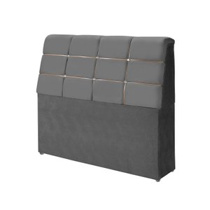 cabeceira box diamante 160cm com bau detalhe estofado:Cinza