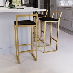 Jogo 3 Banqueta Alta Balcão Bistrô Dourada Confort Ind Preto Premium Estofado Don Castro Decor - 1