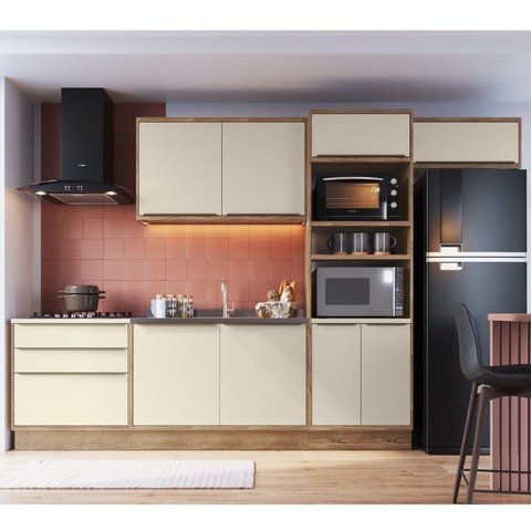 Cozinha Modulada 5 Peças 8 Portas 3 Gavetas com Divisor de Talheres 1 Nicho para Forno Viena Bege