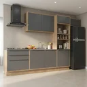 Ver imagem 1 de Cozinha Modulada 5 Peças com 2 Balcões 2 Armários Aéreos 1 Torre Quente em MDF Cinza Viena