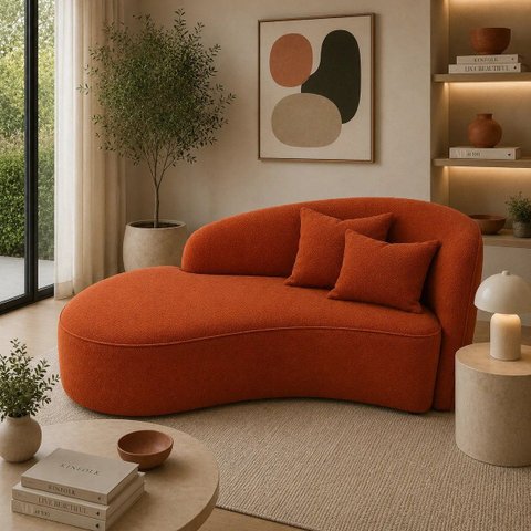 Sofá Divã Orgânico Charlotte 2 Almofadas 200cm Bouclé Terracota