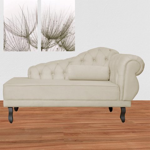Recamier Divã Sofá Namoradeira 2 Lugares Lado Esquerdo Capitonê Suede Bege