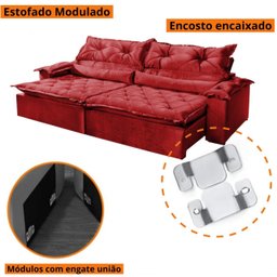 Sofá Retrátil e Reclinável 2,40m 4 Lugares Pillow com Espuma Soft Sparta - Movenzo Estofados - 5