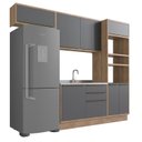 Ver imagem 3 de Cozinha Modulada 4 Peças 1 Balcão 2 Armários Aéreos e 1 Torre Quente 100% MDF Cinza Viena Louro Frei