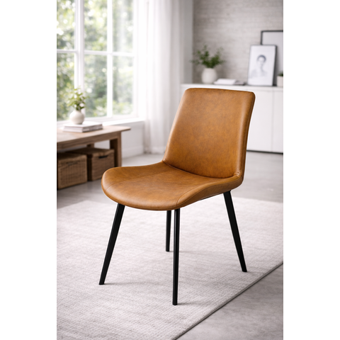 Cadeira de Jantar Basic Marrom Couro Estofada