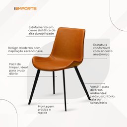 Cadeira de Jantar Basic Marrom Couro Estofada - 7