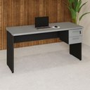 Ver imagem 1 de Mesa Escrivaninha 150cm Pés Painel com Gaveteiro Suspenso F5 Office Cor:Cinza Sagrado com Preto