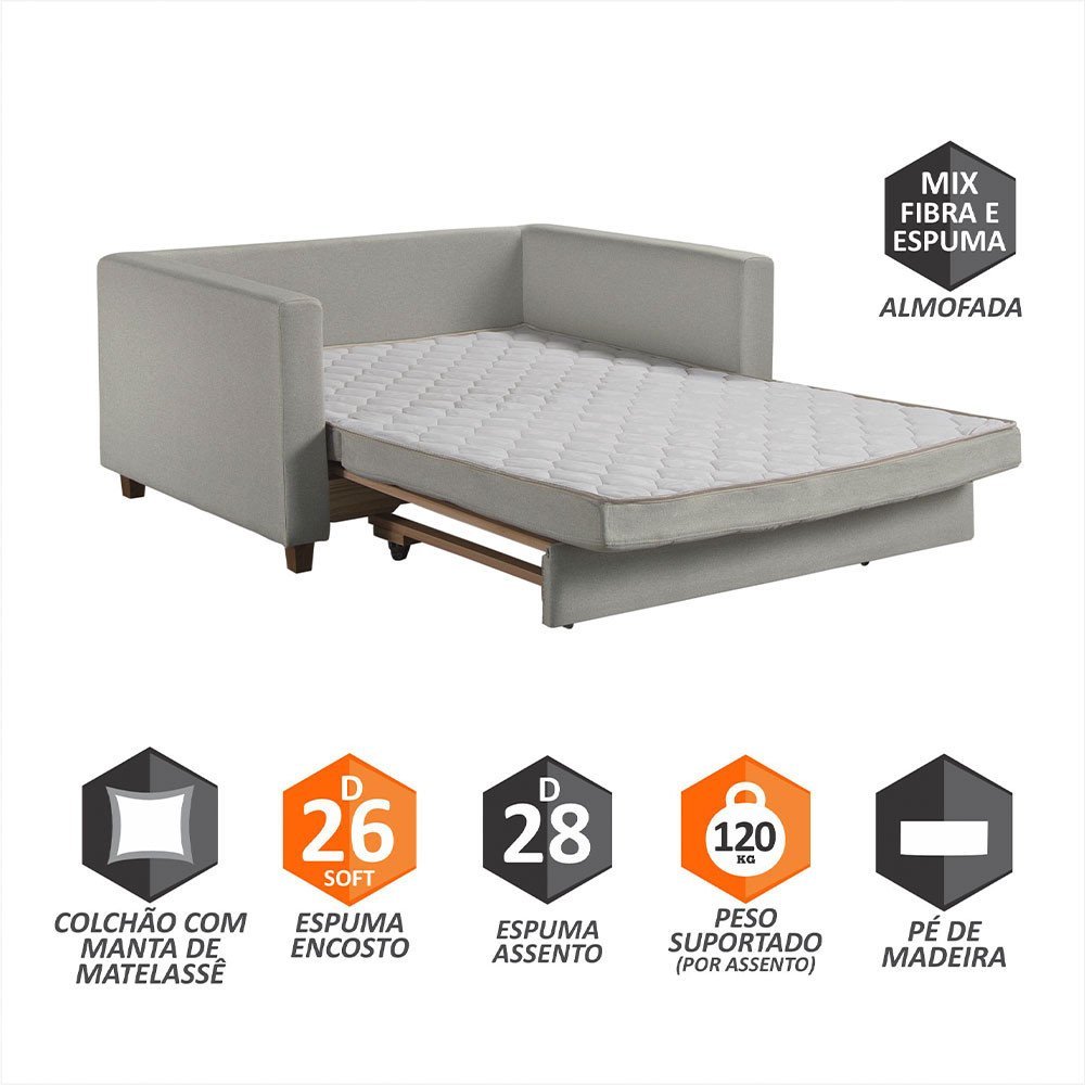 Sofa Cama Frisa Colchao Casal Pes de Madeira Talento Móveis - 3