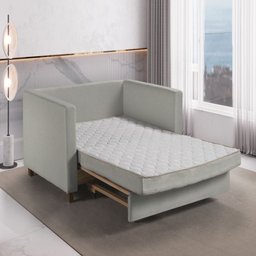 Sofa Cama Frisa Colchao Casal Pes de Madeira Talento Móveis - 3