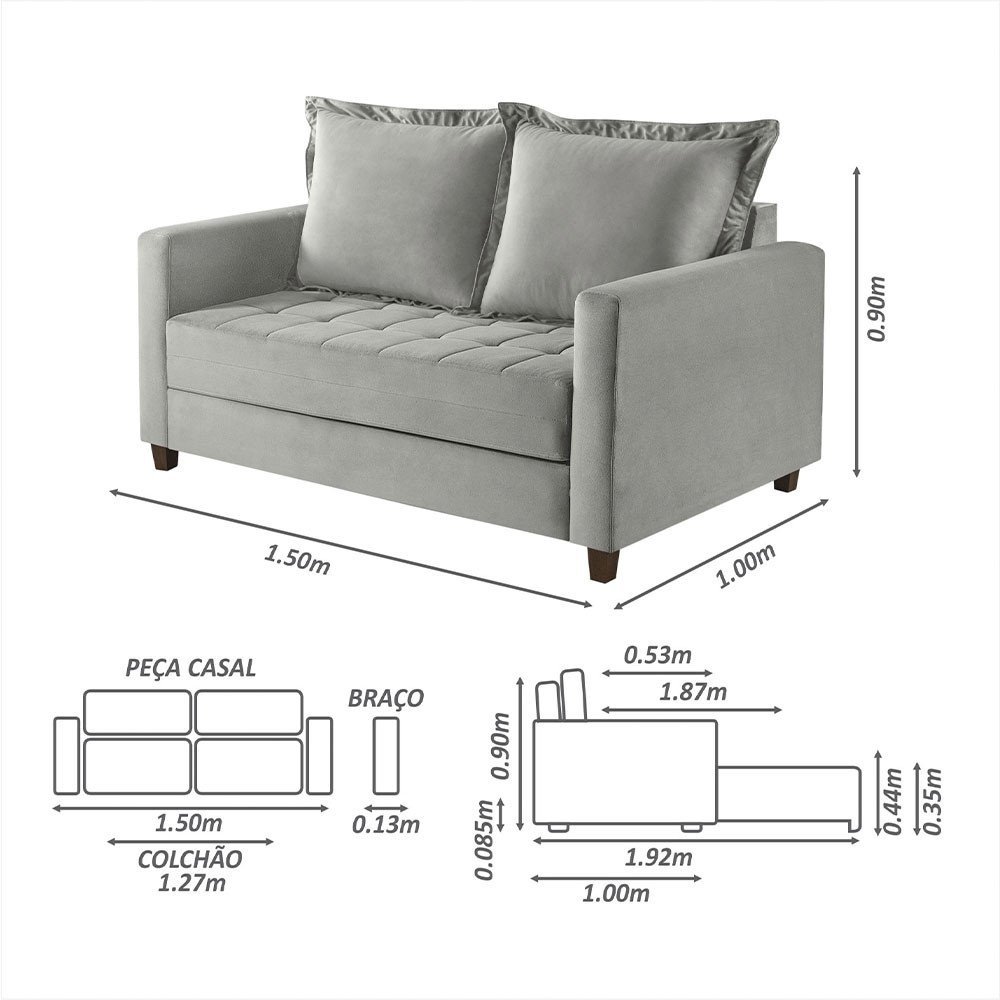 Sofa Cama Frisa Colchao Casal Pes de Madeira Talento Móveis - 4