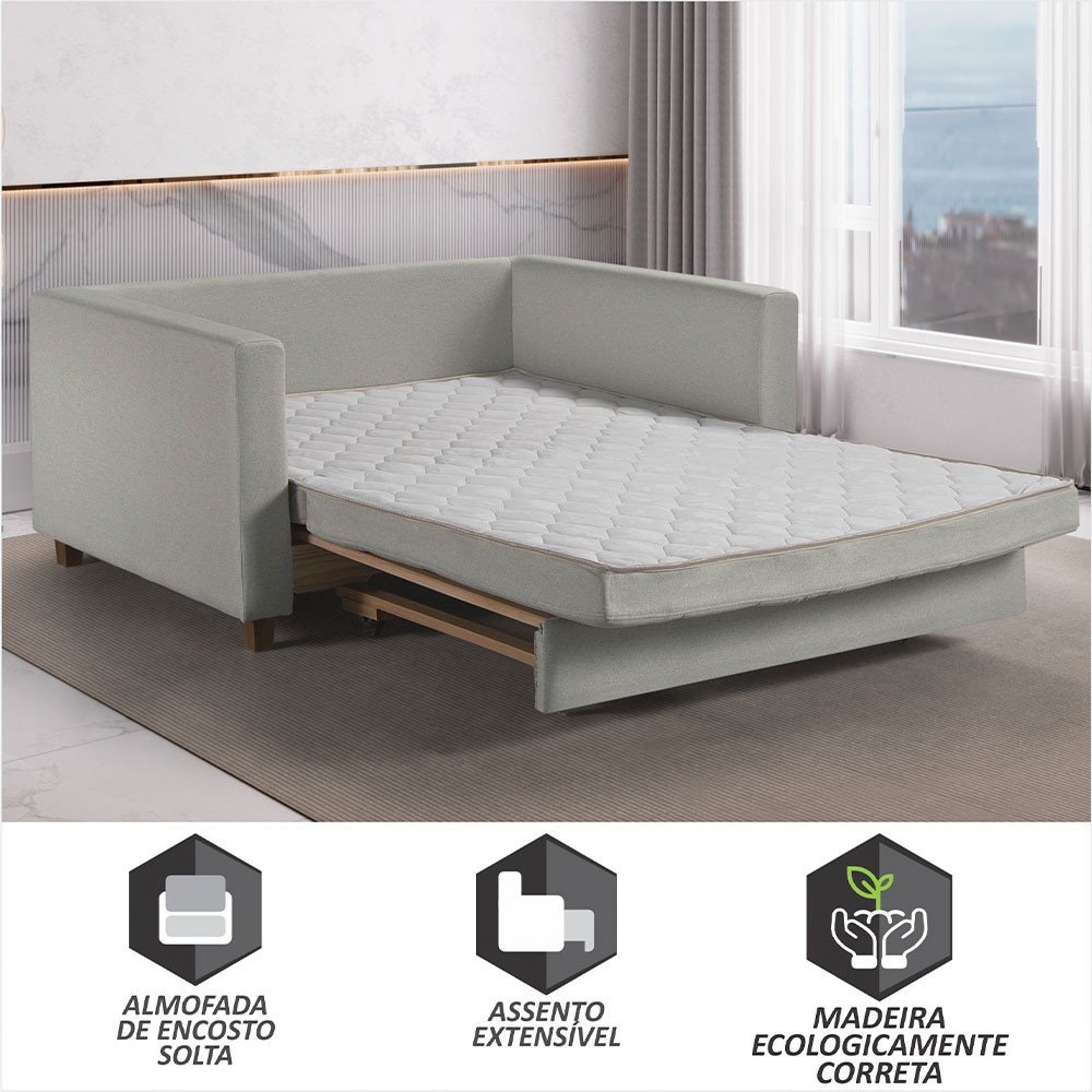 Sofa Cama Frisa Colchao Casal Pes de Madeira Talento Móveis - 2