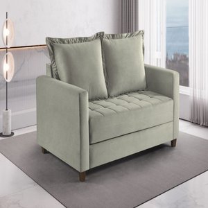 Sofa Cama Frisa Colchao Casal Pes de Madeira Talento Móveis