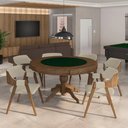 Ver imagem 1 de Conjunto Mesa de Jogos Bellagio e 6 Cadeiras Madeira Poker Base Estrela Linho Offwhite/nogueira