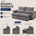Ver imagem 3 de Sofá Ventura Retrátil e Reclinável 220m - Cinza