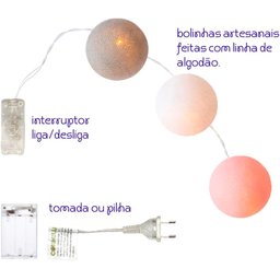 Bolinhas de Luz Cormilu Led, À Pilha, 20 Bolas, 2.8m, (rosa e Cinza) - 3