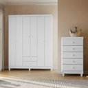 Ver imagem 1 de Kit Guarda Roupa Infantil 6 Portas com Cômoda 5 Gavetas Aquarela Branco Flex Quarto Infantil