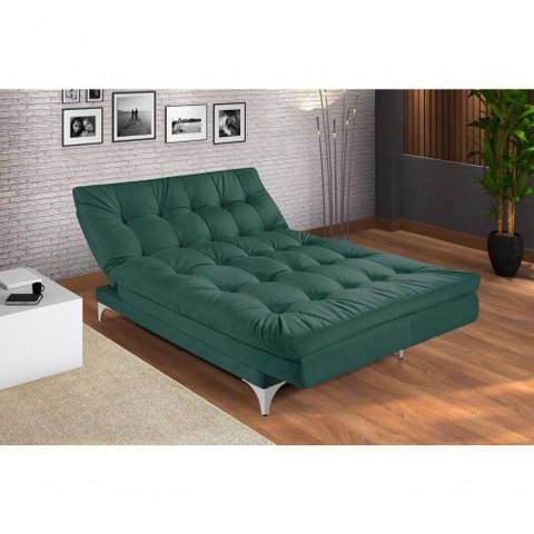 Sofá Cama Versátil 3 Lugares Império Reclinável Pés de Alumínio Espuma D33 Suede Verde 403