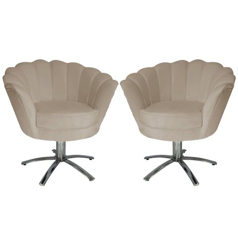 Kit 2 Poltronas Decorativa Pétala Base Giratória Metal Suede Capuccino Mz Decor