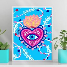 Quadro Decorativo Coração Mexicano 45x34cm:Madeira preta - 1