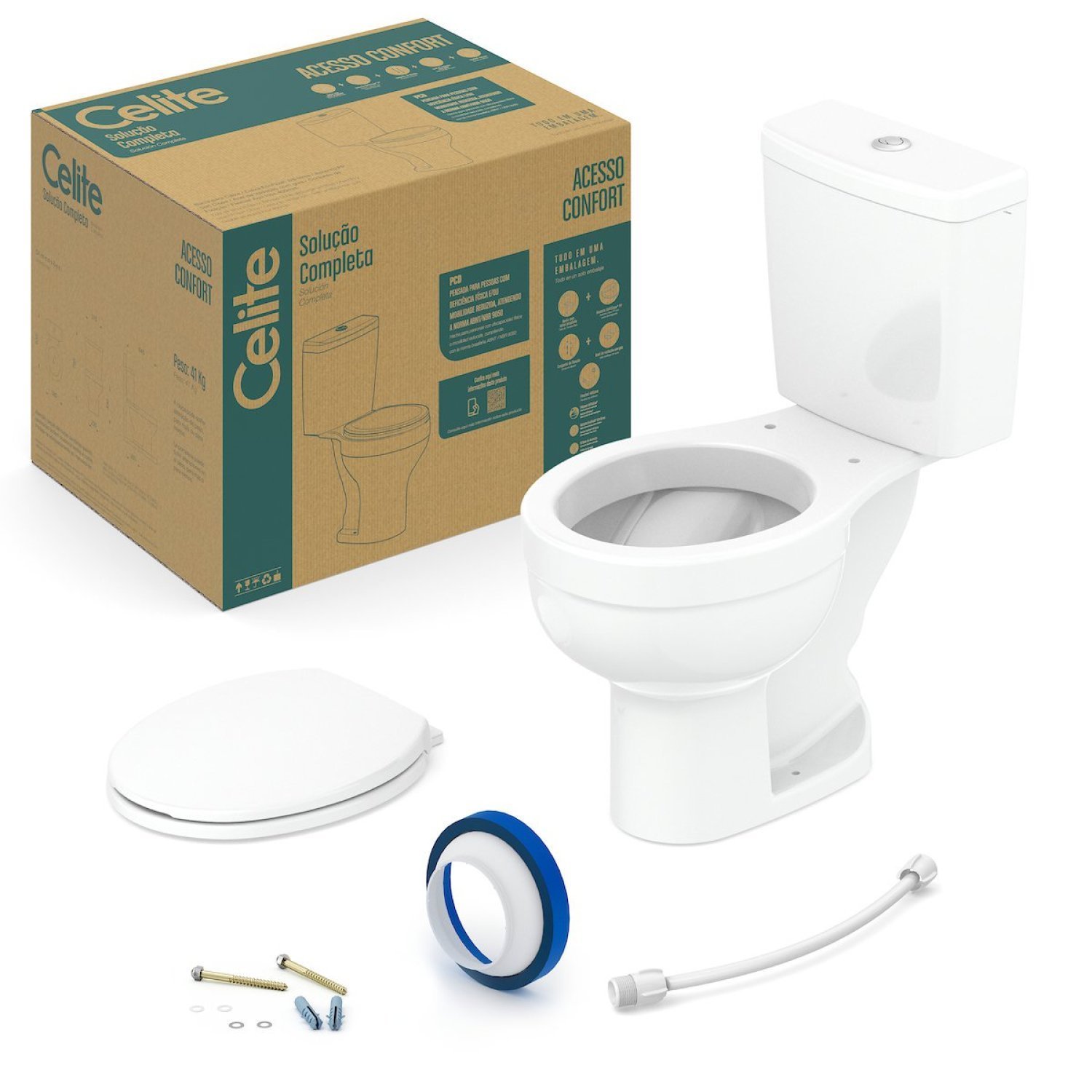 Kit Vaso Sanitário com Caixa Acoplada e Assento Soft Close Acesso Confort Celite - 3