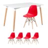 KIT - Mesa de jantar retangular Eames 80 x 120 cm branco + 4 cadeiras Eiffel DSW Vermelho - 1