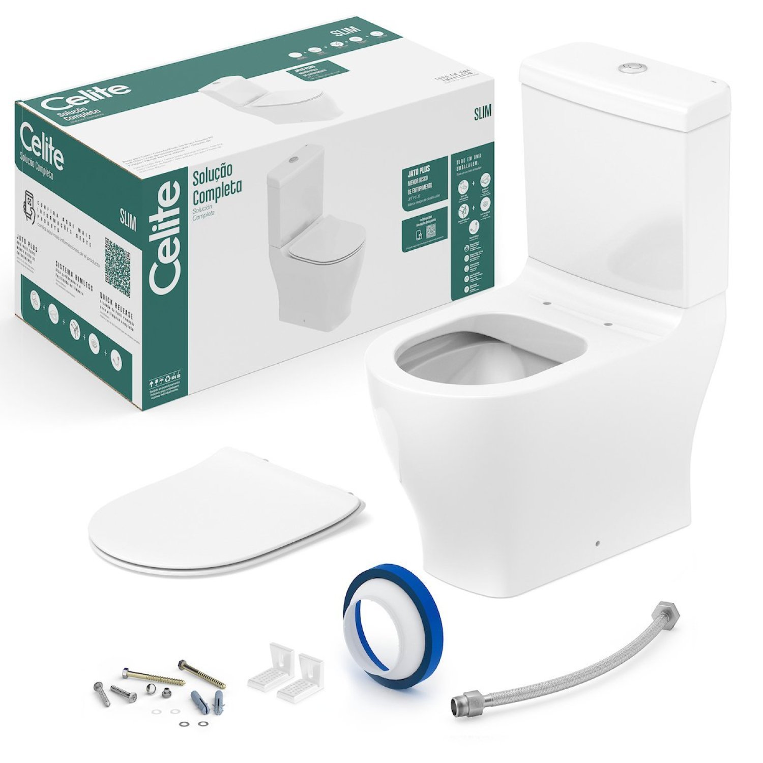 Kit Vaso Sanitário com Caixa Acoplada e Assento Soft Close Slim Celite - 10