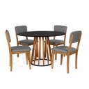 Ver imagem 1 de Mesa de Jantar Redonda Gabi Nat/pret com 4 Cadeiras Estofadas Ella Cinza Escuro