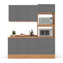 Ver imagem 5 de Cozinha Pérola com Rodapé e Tampo 190 cm 3 Peças Yescasa Cinza/Freijó