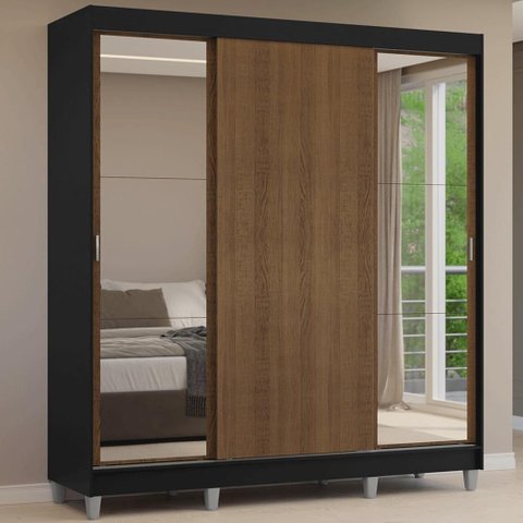 Guarda-Roupa Casal com Pés 3 Portas de Correr com Espelhos Reno Madesa