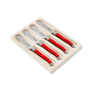 Conjunto de 4 Facas para Manteiga Laguiole La Tour Luxo com Bandeja de Madeira- Vermelho