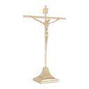 Ver imagem 1 de Crucifixo de Mesa em Metal Aço Inox Dourado 22 Cm - Decoração Religiosa Católica