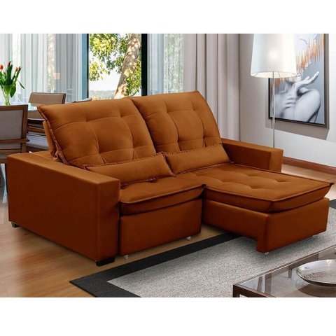 Sofa Retratil Reclinavel 2 Lugares 1,80m Atlantis Veludo Terracota Lansofbr