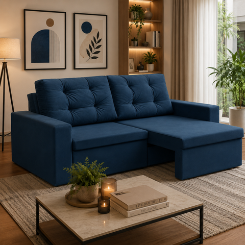 Sofá Retrátil 2 Lugares 1,80m Leda Suede Azul