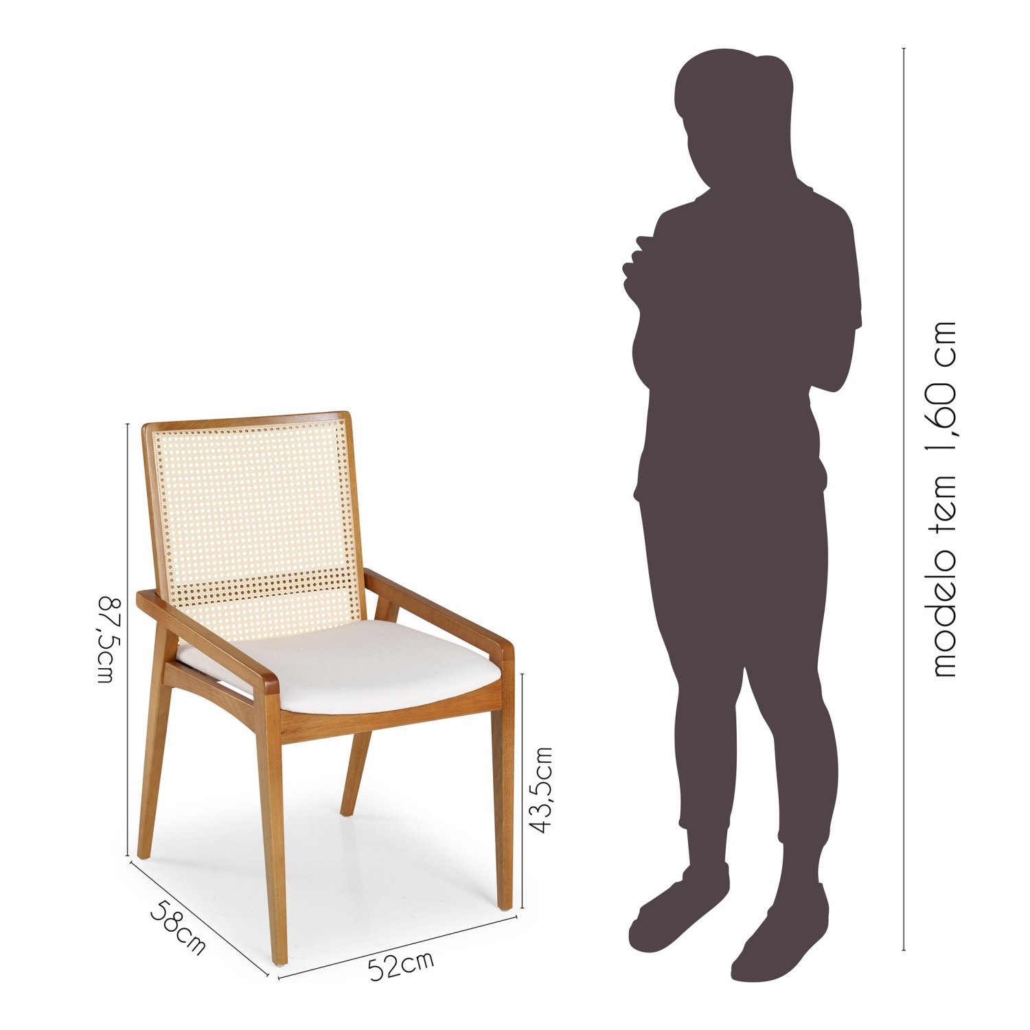 Conjunto 2 Cadeiras Madeira Maciça Encosto em Tela Assento Estofado Siena  - 12