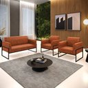 Ver imagem 1 de Sofá Namoradeira com 2 Poltronas Base Industrial Alta Preto Marisa Corano Nozes D03 - D’Rossi
