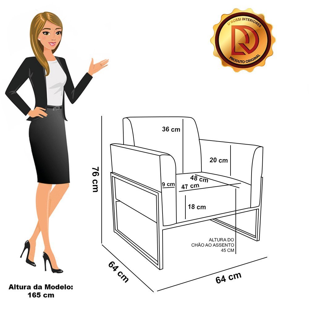Sofá Namoradeira com 2 Poltronas Base Industrial Alta Preto Marisa Corano D03 - D'rossi Drossi Nozes - 8