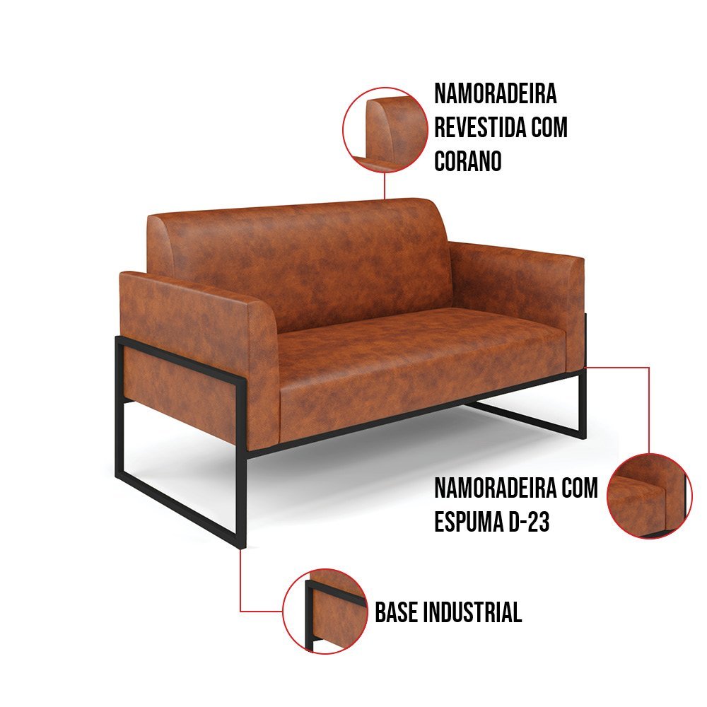 Sofá Namoradeira com 2 Poltronas Base Industrial Alta Preto Marisa Corano D03 - D'rossi Drossi Nozes - 6
