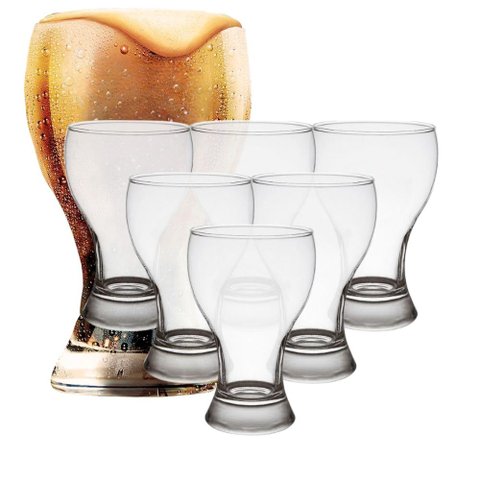 Jogo de 6 Copos Cerveja Brahma Vidro 430ml Transparente Restaurante Bar Kit Black